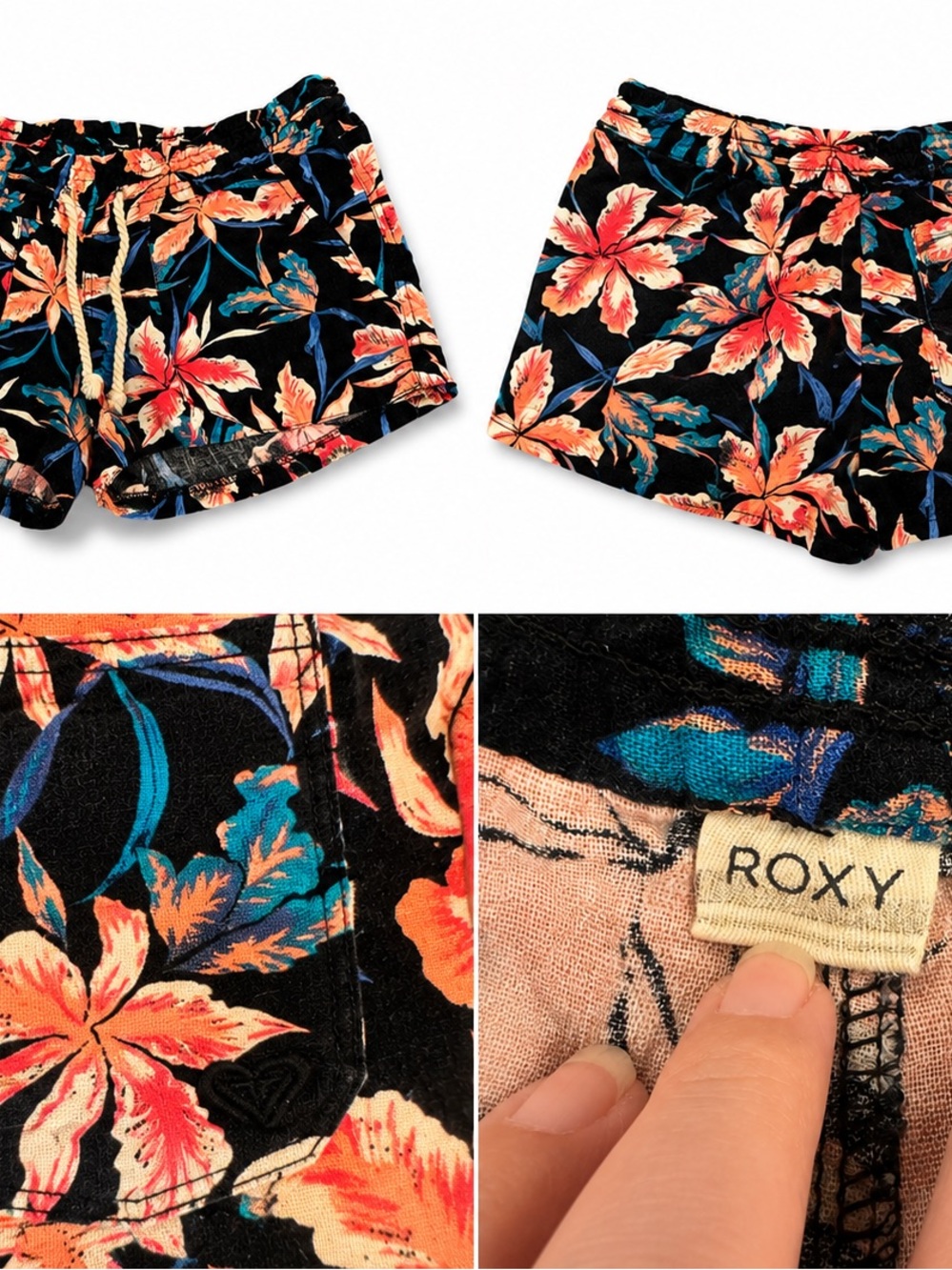 Roxy Black Floral Drawstring Athletic Shorts - Picture 2 of 6